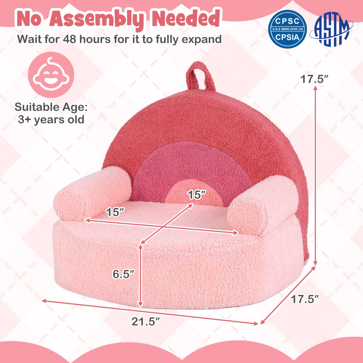 Kids Sofa Toddler Foam Couch with Soft Fleece Fabric Cover-Pink