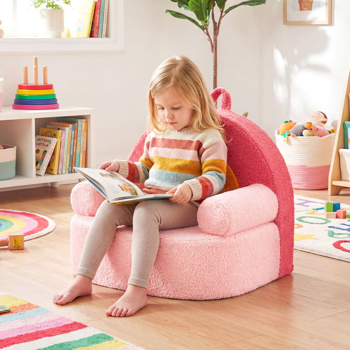 Kids Sofa Toddler Foam Couch with Soft Fleece Fabric Cover-Red