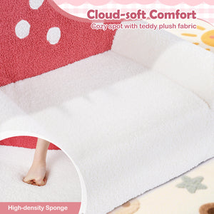 Kids Sofa Toddler Foam Couch with Soft Fleece Fabric Cover-Beige & Red