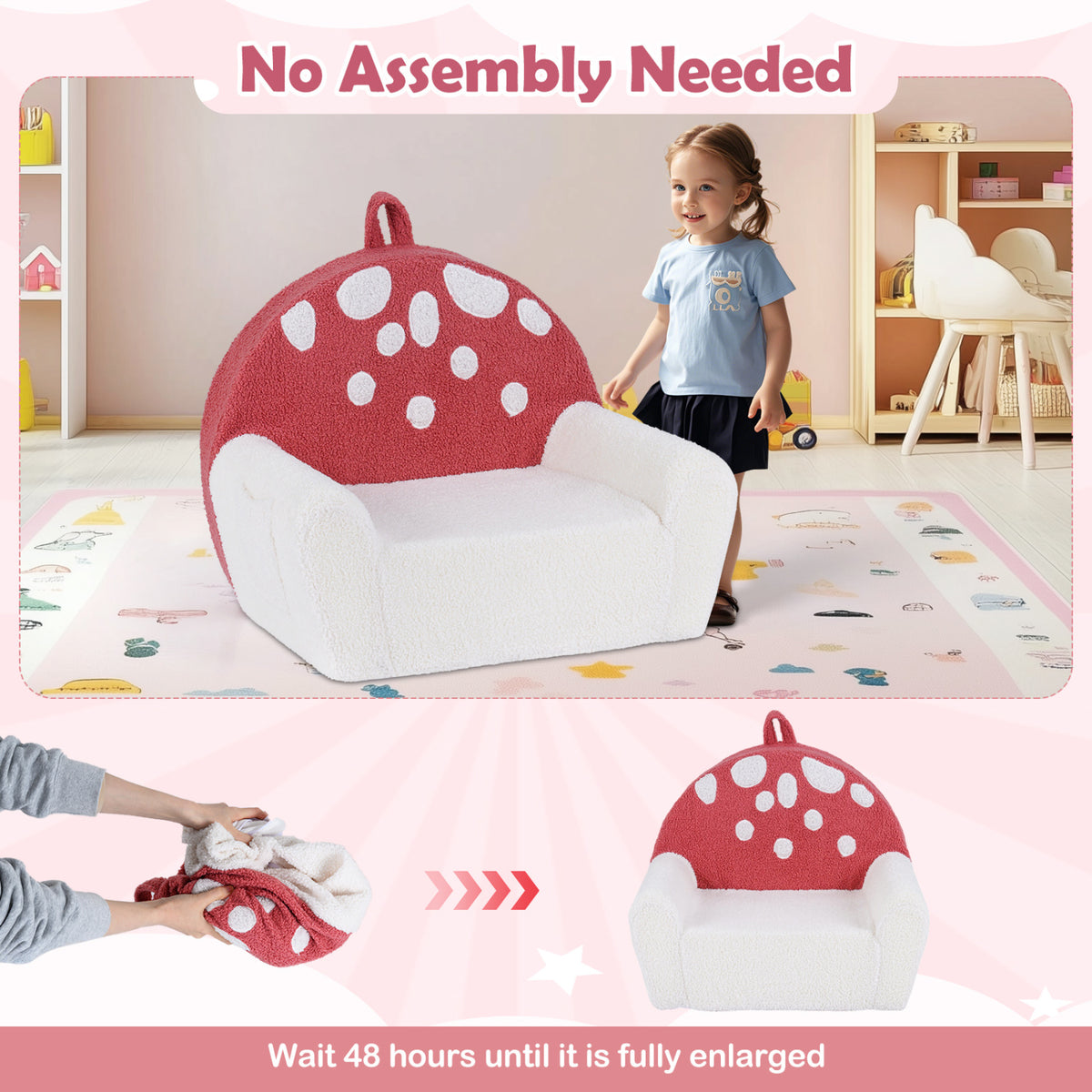 Kids Sofa Toddler Foam Couch with Soft Fleece Fabric Cover-Beige & Red