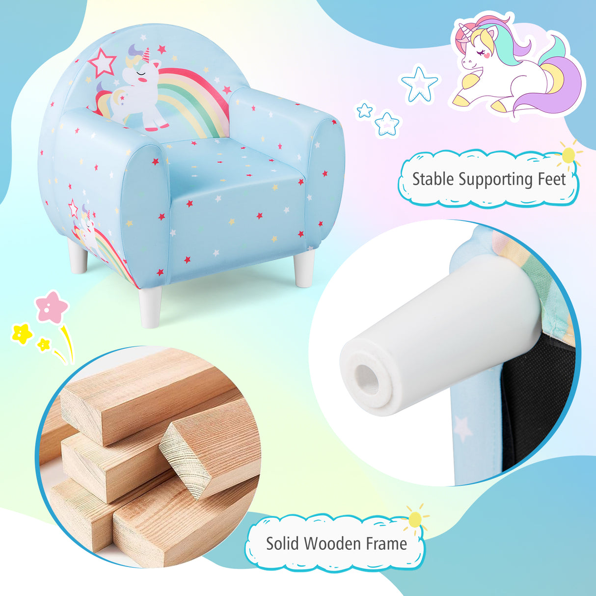 Kids Sofa with Breathable Spandex Fabric and High-density Sponge Filling for Boys and Girls-Blue