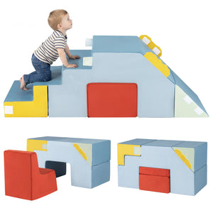 Kids Soft Foam Blocks with Velvet Covers Convertible Table and Chair Set-Blue