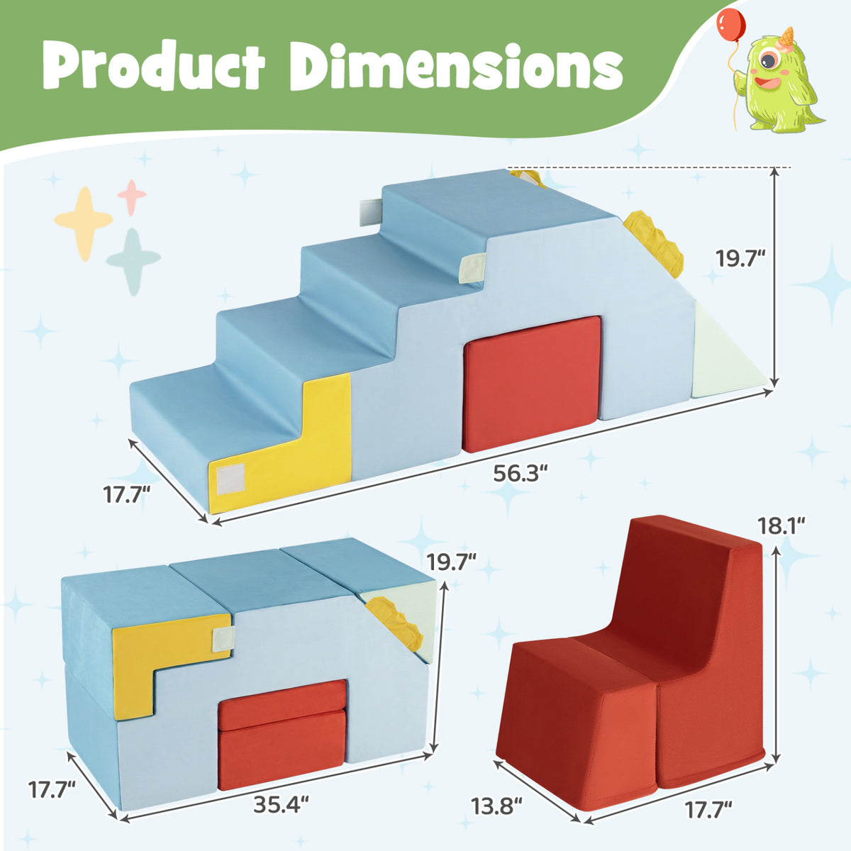 Kids Soft Foam Blocks with Velvet Covers Convertible Table and Chair Set-Blue