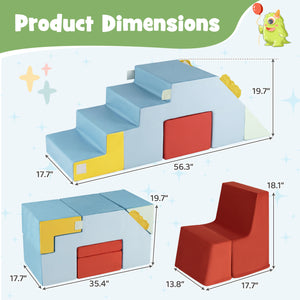 Kids Soft Foam Blocks with Velvet Covers Convertible Table and Chair Set-Blue