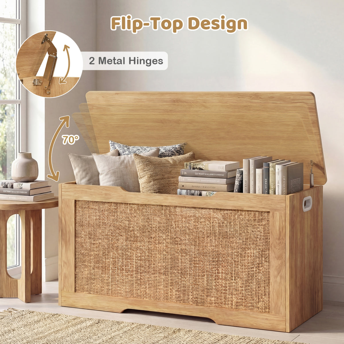 Kids Storage Bench 40 Inch Toy Box with Flip Top and Handles-Natural