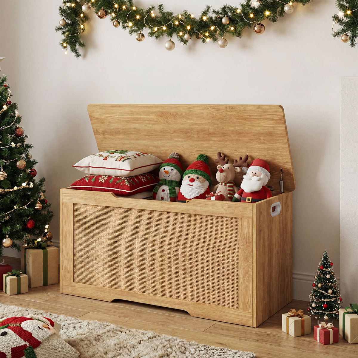 Kids Storage Bench 40 Inch Toy Box with Flip Top and Handles-Natural