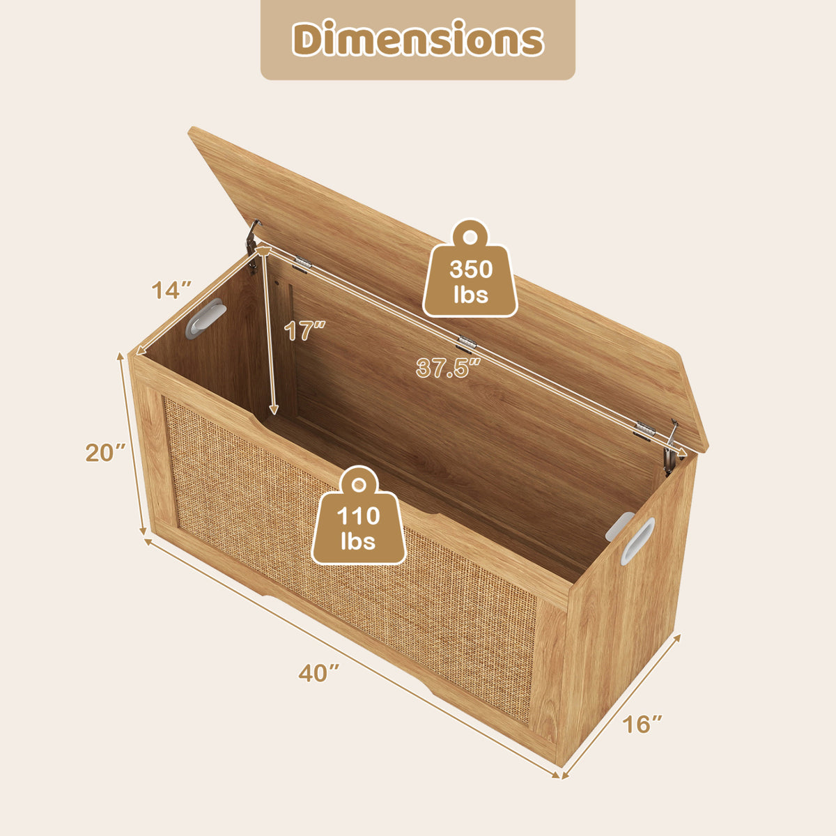 Kids Storage Bench 40 Inch Toy Box with Flip Top and Handles-Natural