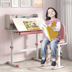 Height Adjustable Kids Study Desk with Tilt Desktop-Pink