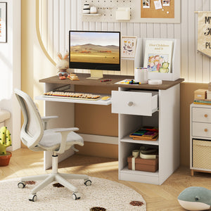 Kids Study Desk Children Writing Table with Drawer Shelves and Keyboard Tray-Natural