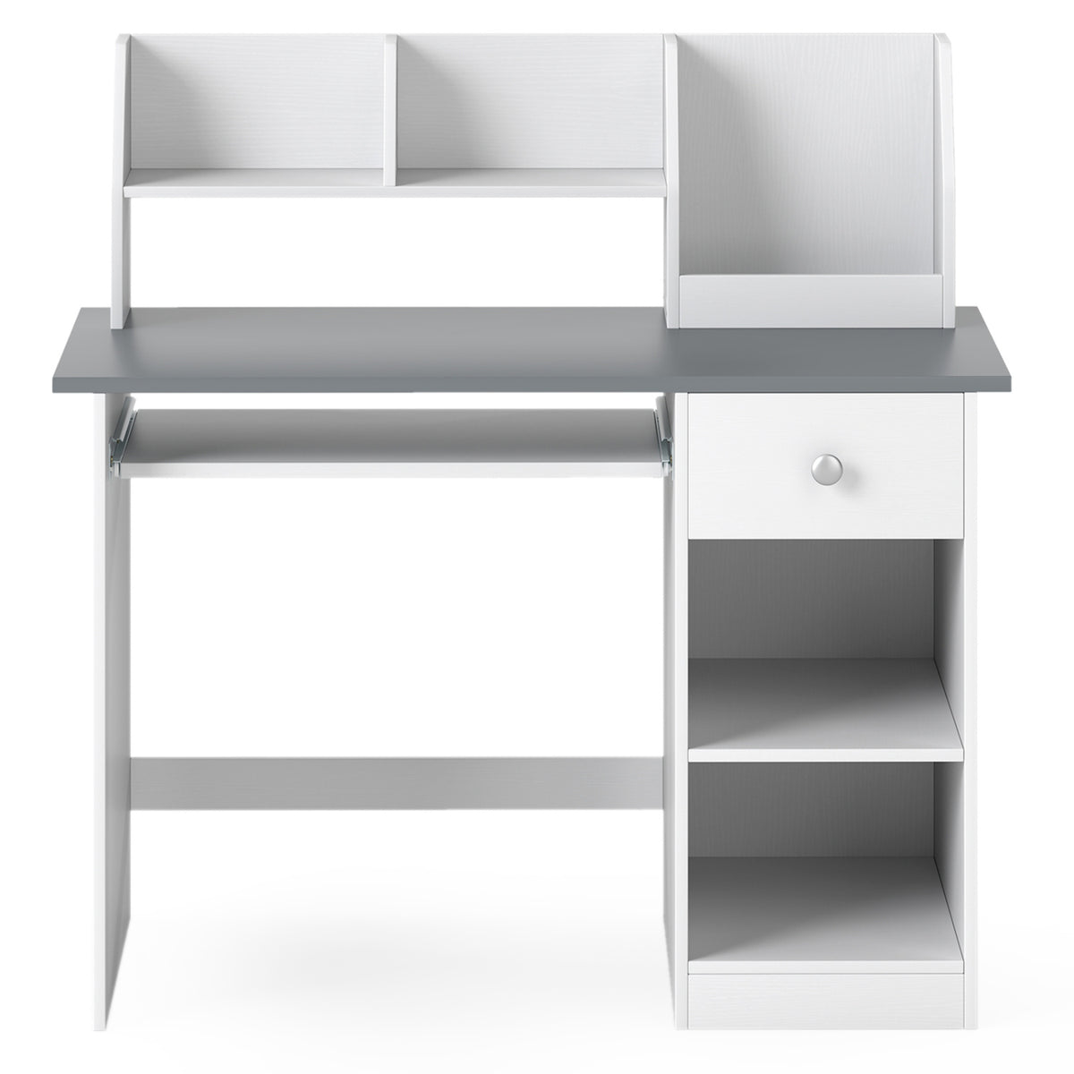 Kids Study Desk Children Writing Table with Hutch Drawer Shelves and Keyboard Tray-Gray