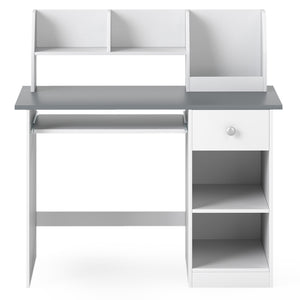 Kids Study Desk Children Writing Table with Hutch Drawer Shelves and Keyboard Tray-Gray
