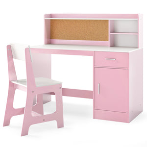 Kids Study Desk and Chair Set Student Table and Chair-White + Pink