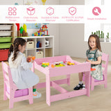 Kids Table Chairs Set With Storage Boxes Blackboard Whiteboard Drawing-Natural