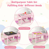 Kids Table Chairs Set With Storage Boxes Blackboard Whiteboard Drawing-Natural