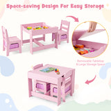 Kids Table Chairs Set With Storage Boxes Blackboard Whiteboard Drawing-Natural