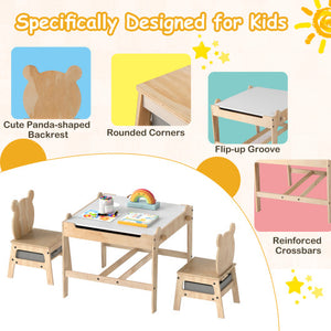 Kids Table and Chairs Set with Reversible Whiteboard-Panda-shaped