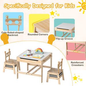 Kids Table and Chairs Set with Reversible Whiteboard-Robot-shaped