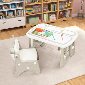 Kids Table and Chair Set with Flip-Top Bookshelf-Gray