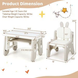 Kids Table and Chair Set with Flip-Top Bookshelf-Gray