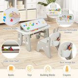 Kids Table and Chair Set with Flip-Top Bookshelf-Gray