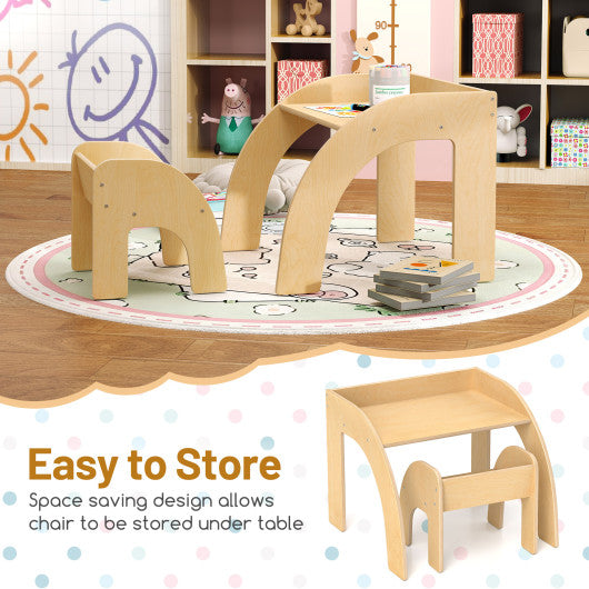 Kids Table and Chair Set with Wide Tabletop and Curved Edges for Kids Room-Natural