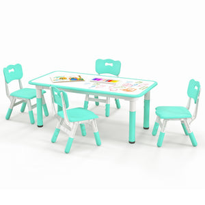 Kids Table and Chairs Set for 4 with Graffiti Desktop-Green