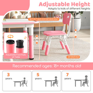 Kids Table and Chairs Set for 4 with Graffiti Desktop-Pink