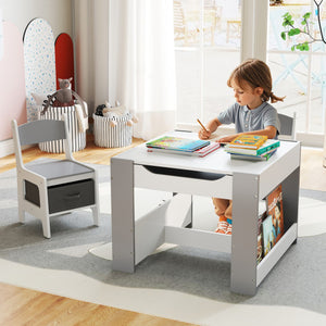 4 in 1 Kids Toddler Activity Table and Chairs Set with Reversible Tabletop-Grey