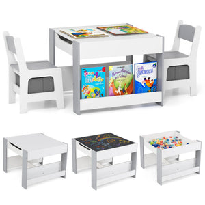 4 in 1 Kids Toddler Activity Table and Chairs Set with Reversible Tabletop-Grey