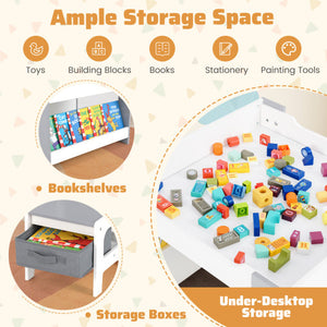 4 in 1 Kids Toddler Activity Table and Chairs Set with Reversible Tabletop-Grey