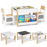 4 in 1 Kids Toddler Activity Table and Chairs Set with Reversible Tabletop-Natural