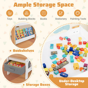 4 in 1 Kids Toddler Activity Table and Chairs Set with Reversible Tabletop-Natural