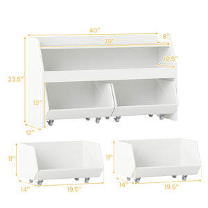 Kids Toy Storage Organizer Wooden Bookcase with 2 Movable Drawers-White