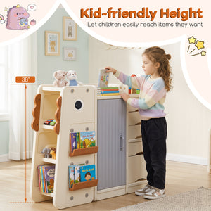 Kids Toy Storage Organizer with 5 Removable Bins for Playroom-Beige