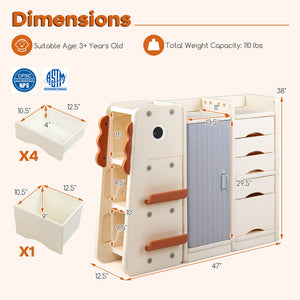 Kids Toy Storage Organizer with 5 Removable Bins for Playroom-Beige