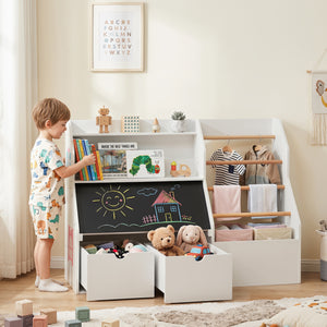 Kids Toy Storage Organizer with Flip-up Blackboard-White
