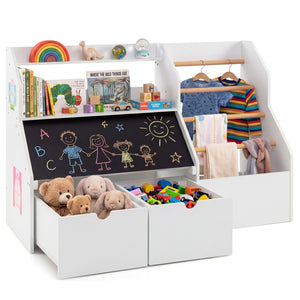 Kids Toy Storage Organizer with Flip-up Blackboard-White