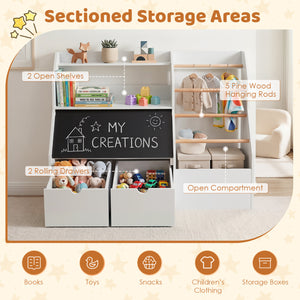 Kids Toy Storage Organizer with Flip-up Blackboard-White