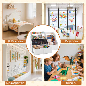 Kids Toy Storage Organizer with Flip-up Blackboard-White