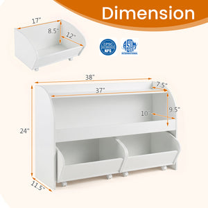 Kids Toy Storage Organizer with 2 Rolling Drawers & 3-Tier Bookshelf for Playroom-White