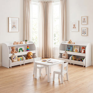 Kids Toy Storage Organizer with 2 Rolling Drawers & 3-Tier Bookshelf for Playroom-White