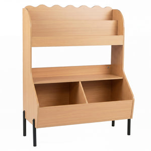 Kids Toy Storage Organizer Wooden Montessori Bookshelf with 2 Storage Bins-Natural