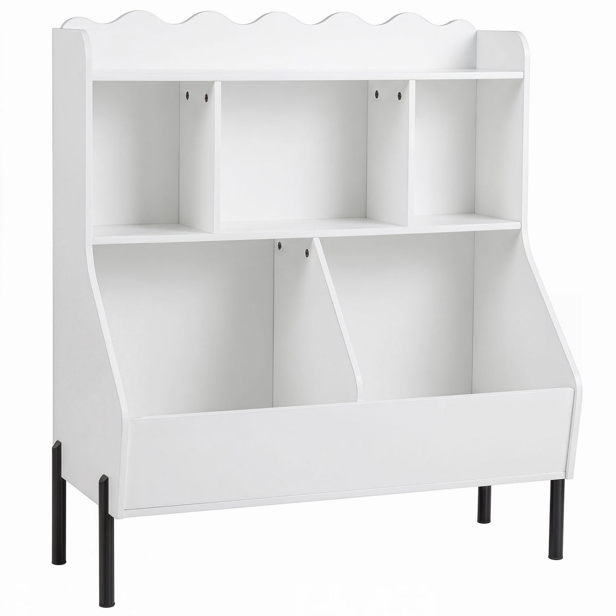 Kids Toy Storage Organizer Wooden Montessori Bookshelf with 5 Storage Cubes-White
