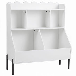 Kids Toy Storage Organizer Wooden Montessori Bookshelf with 5 Storage Cubes-White