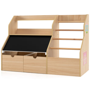 Kids Toy Storage Organizer with Flip-up Blackboard-Natural