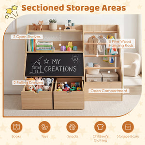 Kids Toy Storage Organizer with Flip-up Blackboard-Natural