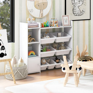 4-Tier Kids Toy Storage Organizer Bookshelf and Toy Storage Rack with Door-White