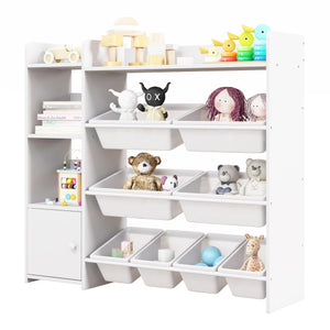 4-Tier Kids Toy Storage Organizer Bookshelf and Toy Storage Rack with Door-White