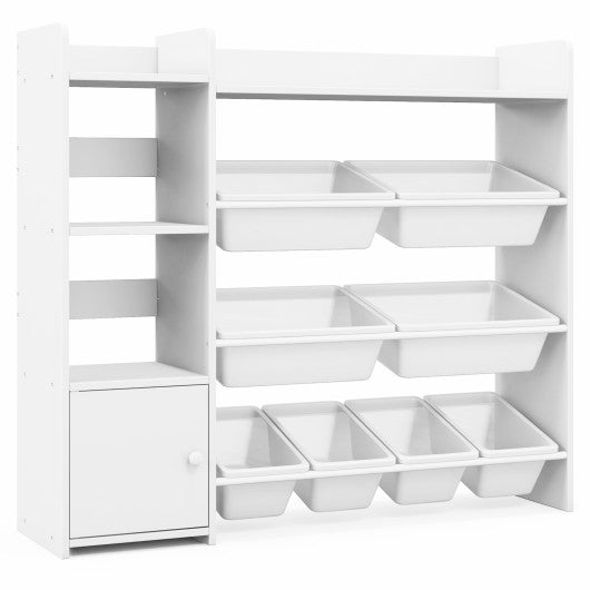 4-Tier Kids Toy Storage Organizer Bookshelf and Toy Storage Rack with Door-White
