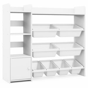 4-Tier Kids Toy Storage Organizer Bookshelf and Toy Storage Rack with Door-White